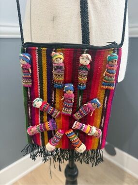 Vintage Hand Woven Mexican Serape Crossbody Worry Doll Bag
